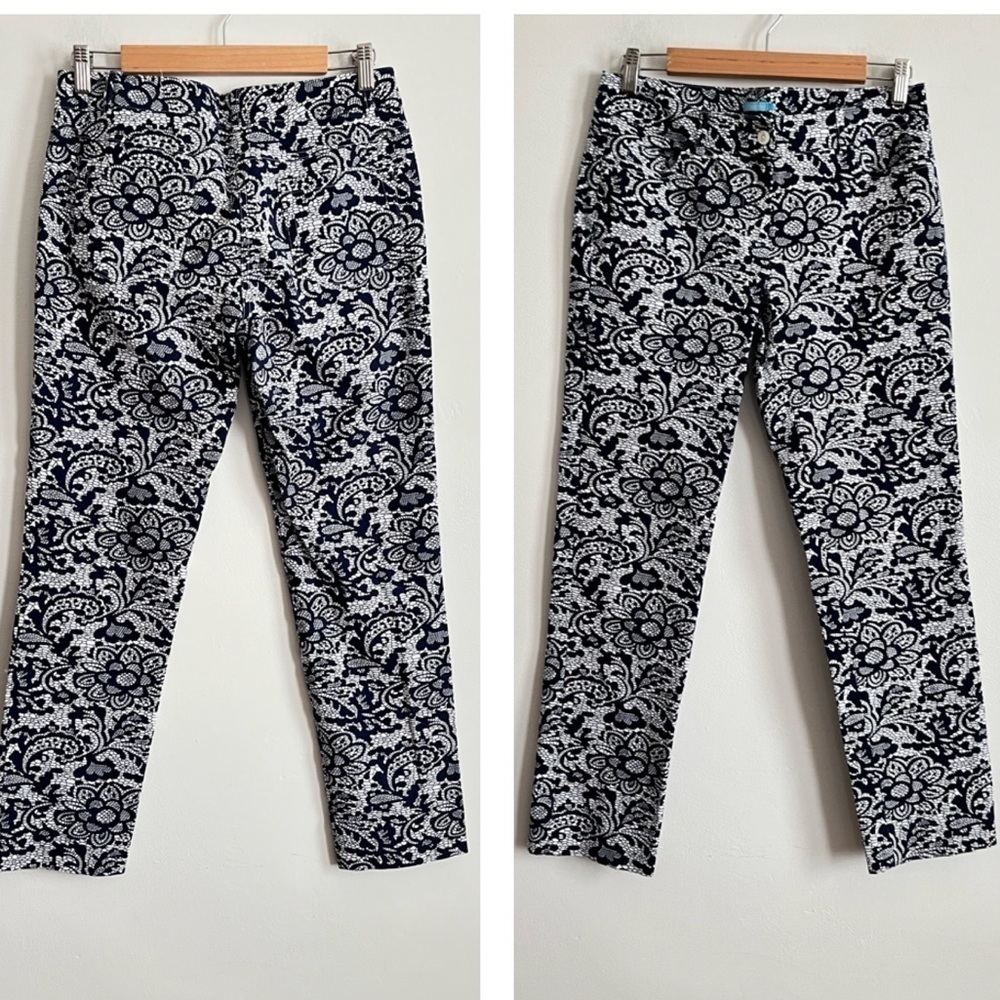 J. McLaughlin | Blue Floral Print Ankle Straight Leg Jeans